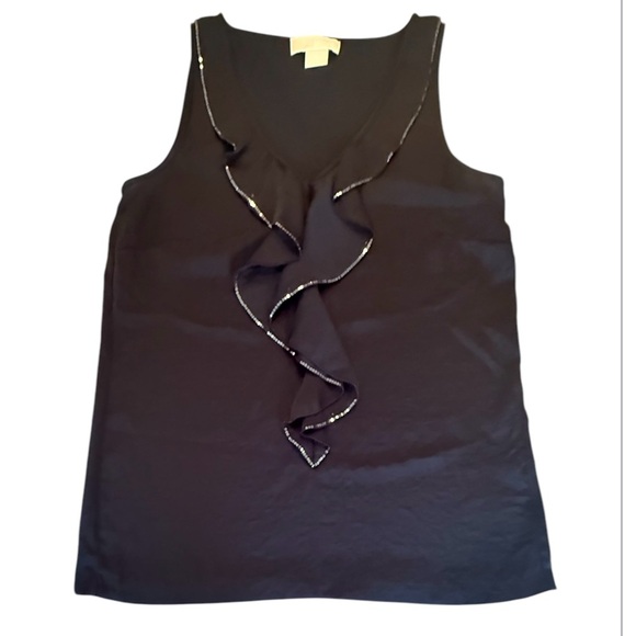Michael Kors Black/Silver Sequin Ruffle Sleeveless Top Size 10/Medium - Picture 1 of 8